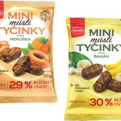 semix Mini müsli bezlepkové tyčinky 70g - Tyčinky s kakovými bôbami a pomarančom