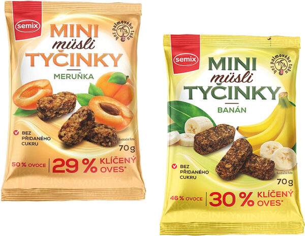 semix Mini müsli bezlepkové tyčinky 70g - Tyčinky s kakovými bôbami a pomarančom