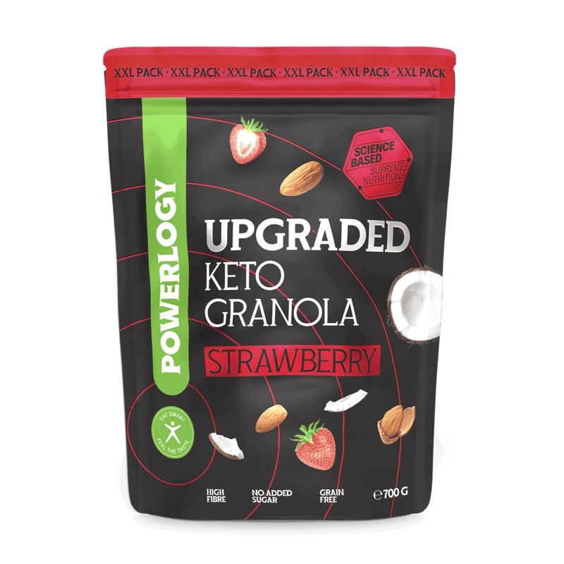 Powerlogy Upgraded Keto Granola Strawberry 700 g XXL Bezlepková keto granola s čakankovou vlákninou