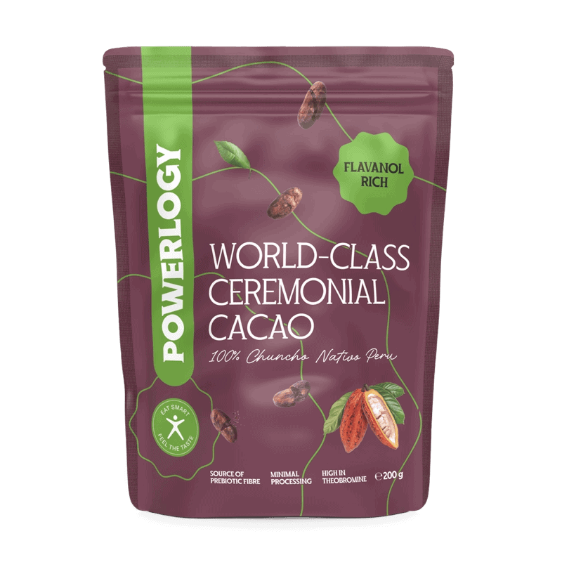 Powerlogy World-Class Ceremonial Cacao 200 g Prémiový ceremoniálný kakaový blok z jemne pražených BIO kakaových bôbov Chuncho z Peru