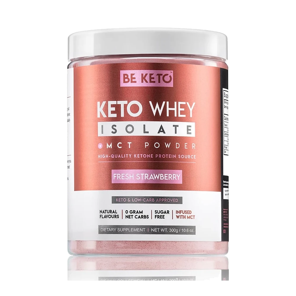 BeKeto Keto Whey Isolate + MCT Fresh Strawberry 300 g Srvátkový proteínový izolát s MCT a lyofilizovanými jahodami - 11