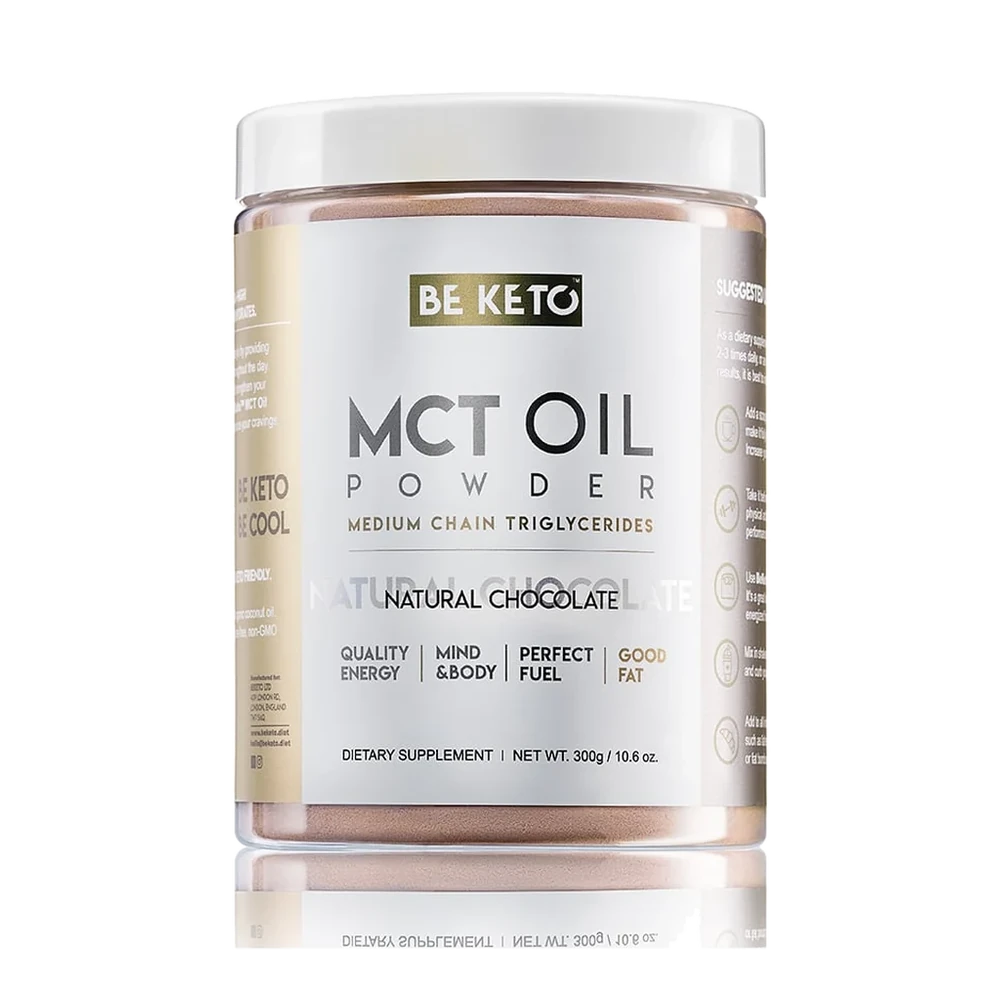 BeKeto MCT Oil Powder Natural Chocolate 300 g MCT olej v prášku s BIO surovým kakaom