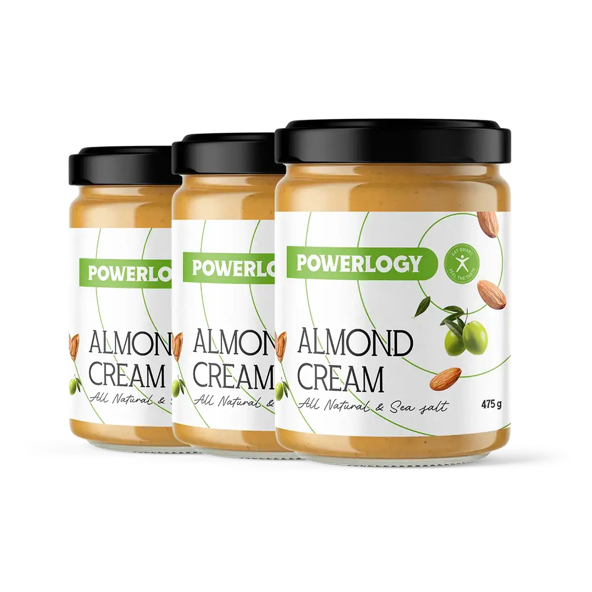 Powerlogy Almond Cream 3 x 475 g Veľké balenie mandľového krému s olivovým olejom a štipkou soli
