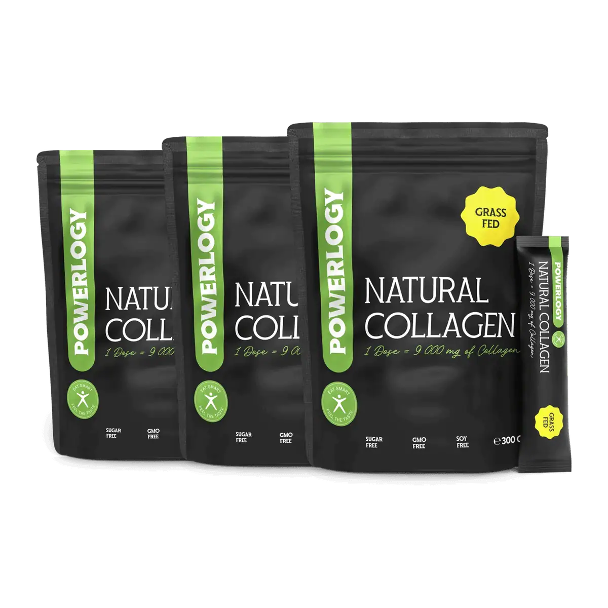 Powerlogy Natural Collagen 3 x 10 x 10 g Cestovné balenie 10 vrecúšok 100 % hydrolyzovaného grass fed kolagénu z eu zdroja