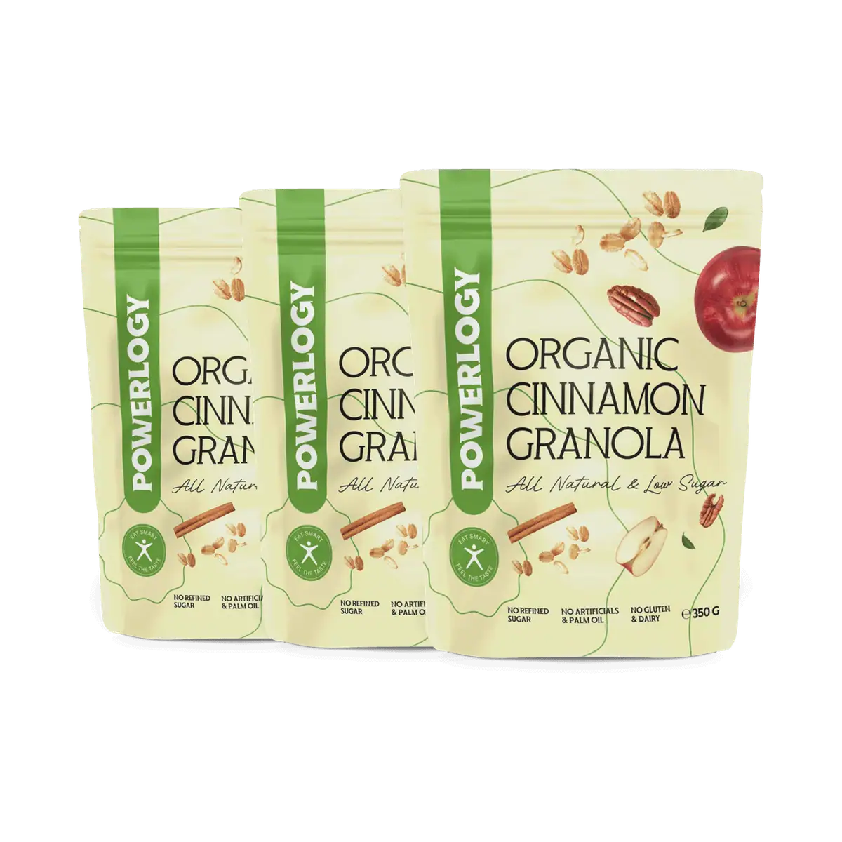Powerlogy Organic Cinnamon Granola 3 x 350 g Bezlepková BIO raňajková granola s jablkami