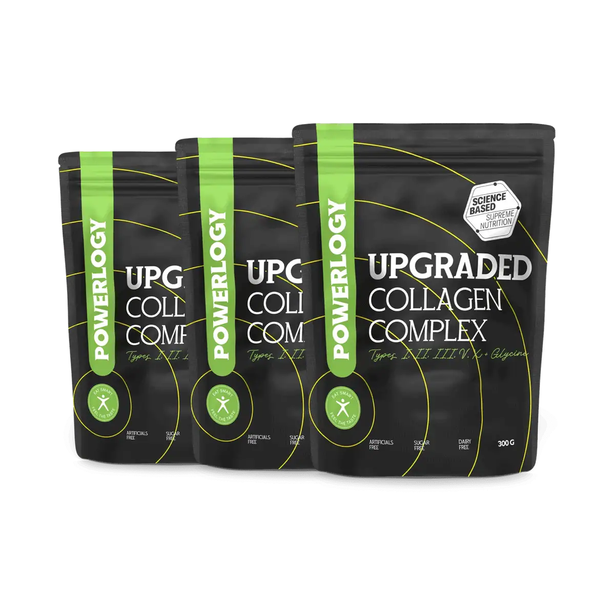 Powerlogy Upgraded Collagen Complex 3 x 300 g Multikolagénový komplex s extra glycínom a vitamínom C