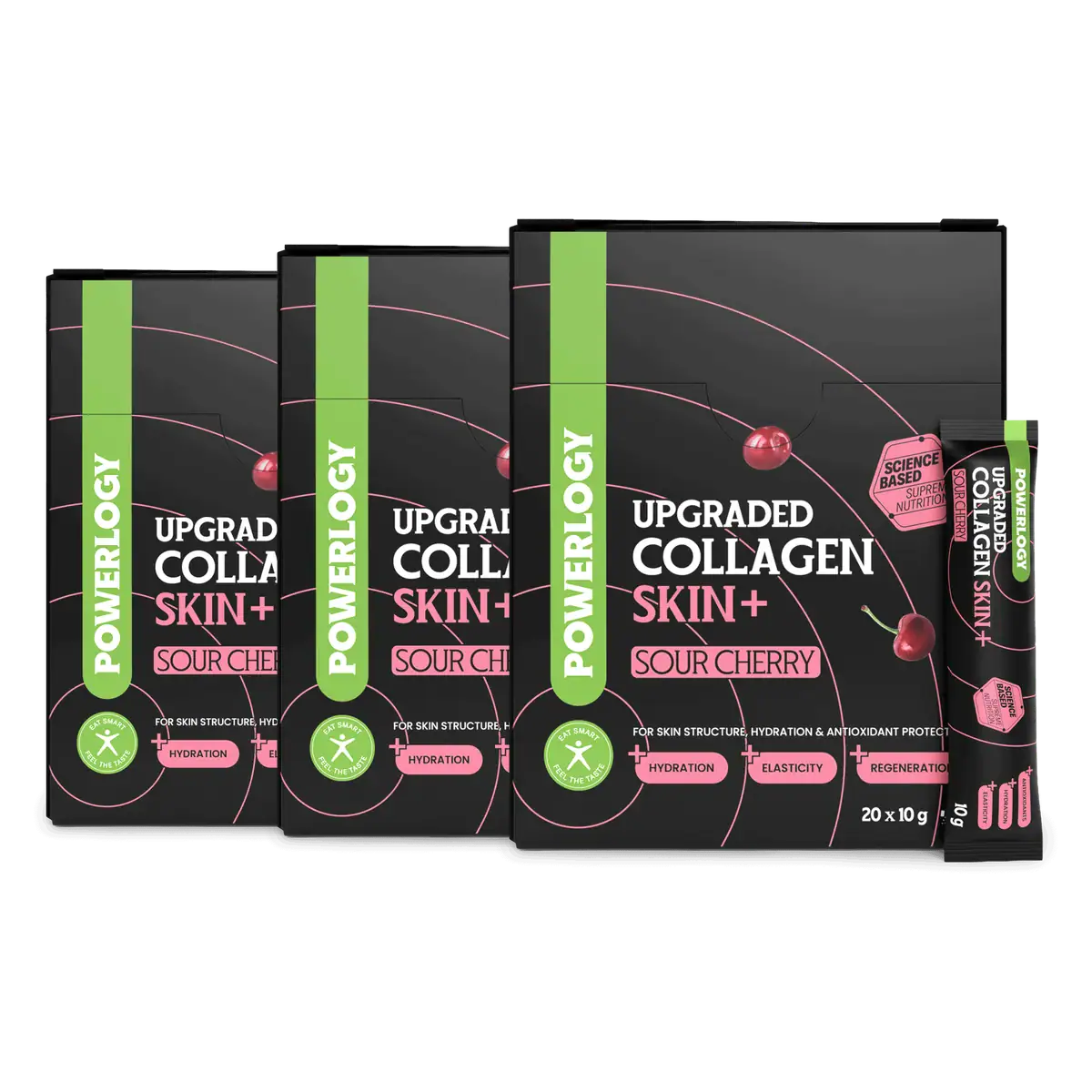 Powerlogy Upgraded Collagen Skin+ 3 x 20 x 10 g Rybí a morský kolagén s kyselinou hyalurónovou