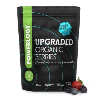Powerlogy Upgraded Organic Berries 250 g BIO superfood mix 5 druhov bobuľového ovocia a prebiotickej vlákniny